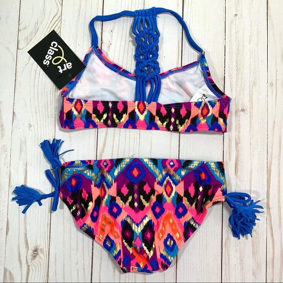 Art Class Girls Blue Pink Multi Gilded Tigerlily 2Pc Bikini Swim Set - NWT - Picture 7 of 9